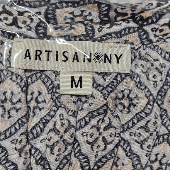 Artisan Ny Womens 3/4 Sleeve Boho Printed Blouse M 100% Rayon Blue & White - Picture 12 of 12
